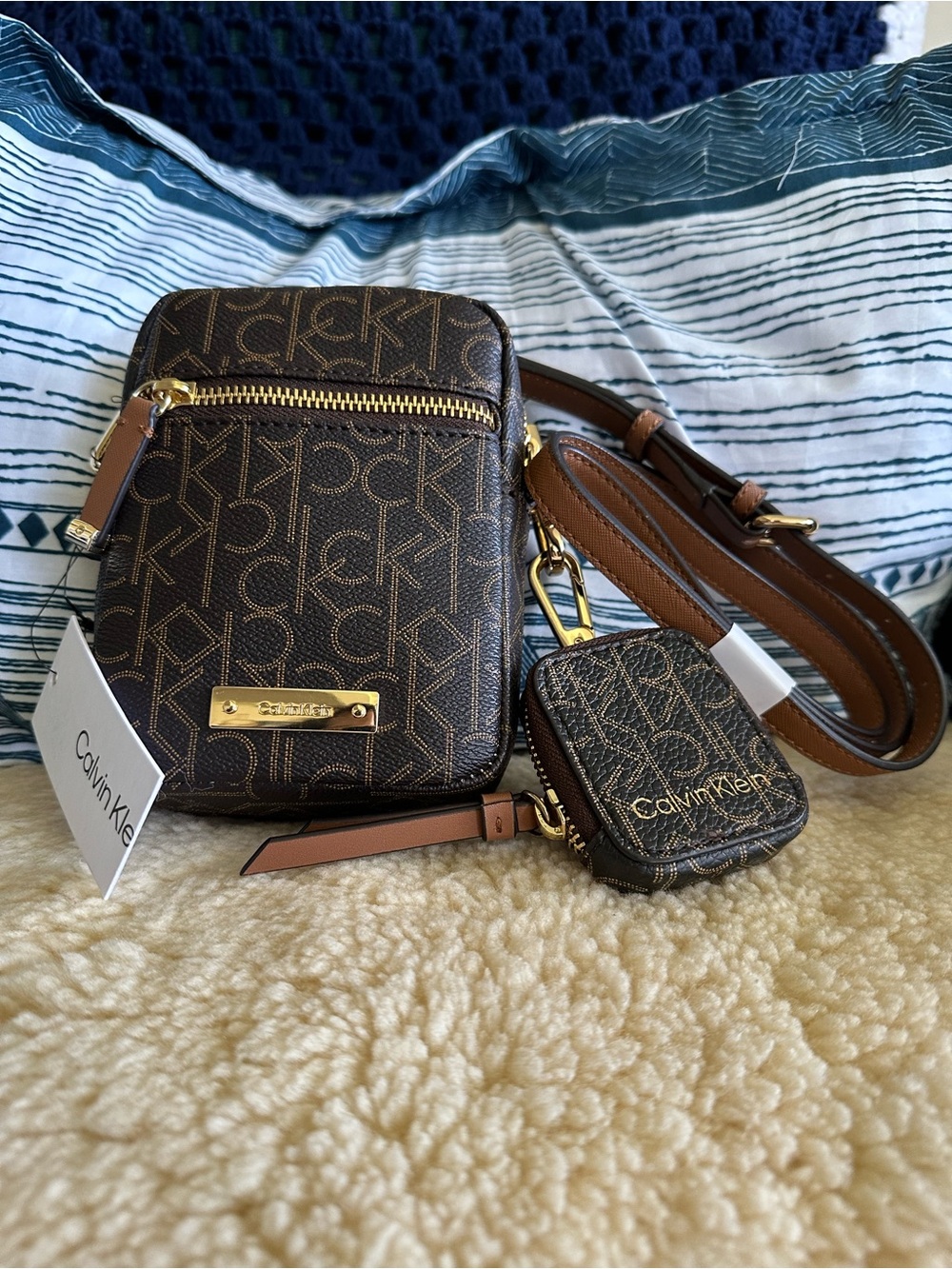 Calvin Klein Brown Monogram Crossbody with Mini Pouch